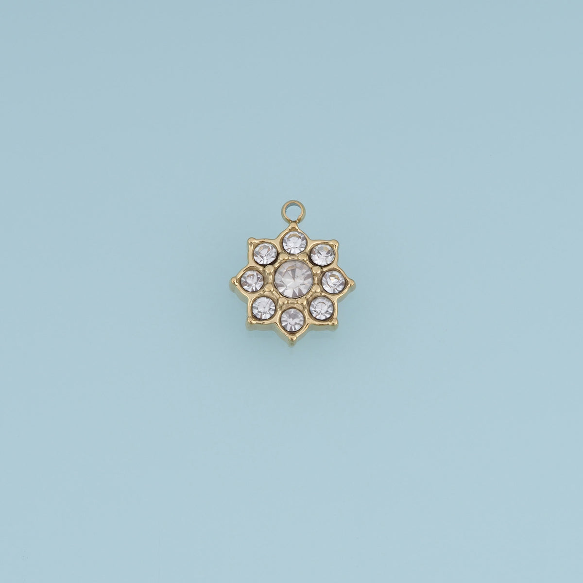 Crystal Star Flower Pendant,14K Gold Clear Rhinestone Geometric Charm DIY Charm for Necklace Bracelet Making