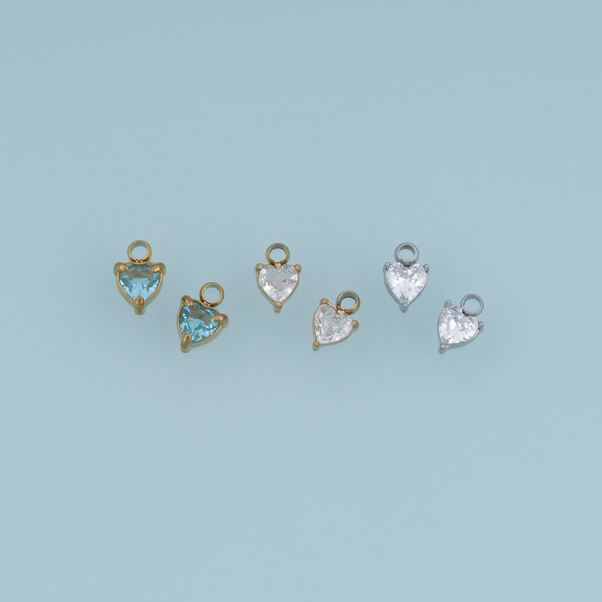 Heart Crystal Pendant,14K Gold Silver Blue Clear Gemstone Charm DIY Charm for Necklace Bracelet Making