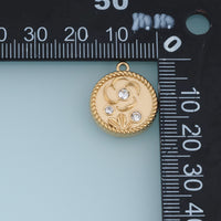 Round Floral Crystal Pendant,14K Gold Vintage Textured Flower Charm DIY Charm for Necklace Bracelet Making