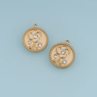 Round Floral Crystal Pendant,14K Gold Vintage Textured Flower Charm DIY Charm for Necklace Bracelet Making