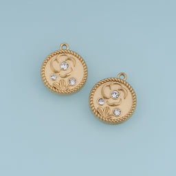 Round Floral Crystal Pendant,14K Gold Vintage Textured Flower Charm DIY Charm for Necklace Bracelet Making