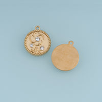 Round Floral Crystal Pendant,14K Gold Vintage Textured Flower Charm DIY Charm for Necklace Bracelet Making