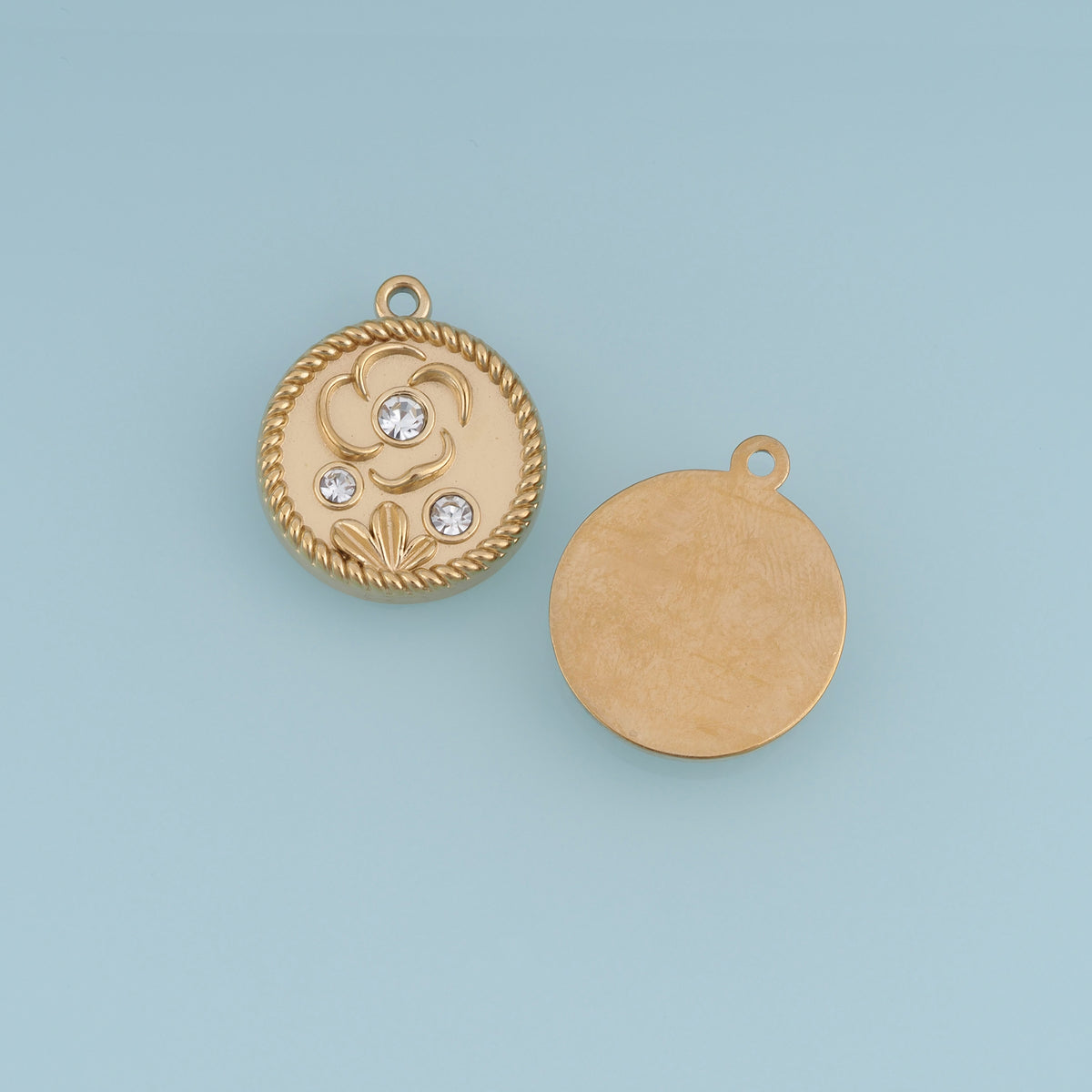 Round Floral Crystal Pendant,14K Gold Vintage Textured Flower Charm DIY Charm for Necklace Bracelet Making