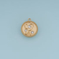 Round Floral Crystal Pendant,14K Gold Vintage Textured Flower Charm DIY Charm for Necklace Bracelet Making