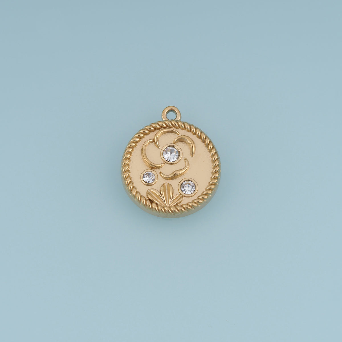 Round Floral Crystal Pendant,14K Gold Vintage Textured Flower Charm DIY Charm for Necklace Bracelet Making