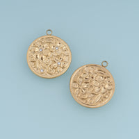 Round Floral Medallion Pendant,14K Gold Vintage Crystal Flower Charm DIY Charm for Necklace Bracelet Making