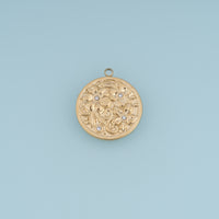 Round Floral Medallion Pendant,14K Gold Vintage Crystal Flower Charm DIY Charm for Necklace Bracelet Making