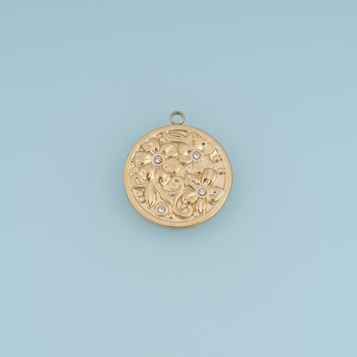 Round Floral Medallion Pendant,14K Gold Vintage Crystal Flower Charm DIY Charm for Necklace Bracelet Making