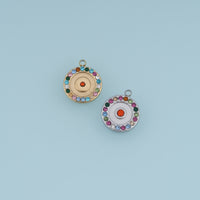 Round Rainbow Crystal Pendant,14K Gold Silver Colorful Rhinestone Charm DIY Charm for Necklace Bracelet Making