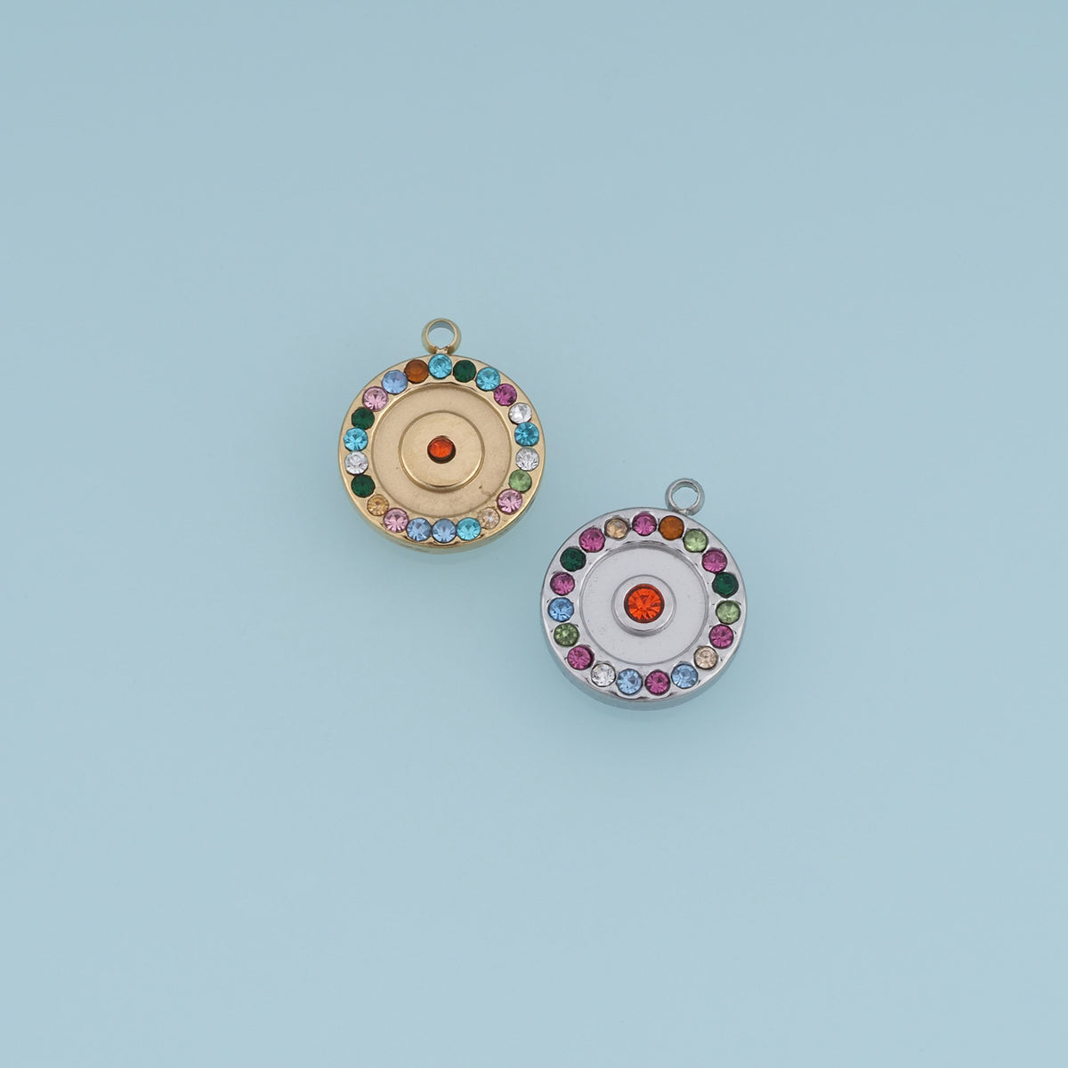 Round Rainbow Crystal Pendant,14K Gold Silver Colorful Rhinestone Charm DIY Charm for Necklace Bracelet Making