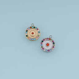 Round Rainbow Crystal Pendant,14K Gold Silver Colorful Rhinestone Charm DIY Charm for Necklace Bracelet Making