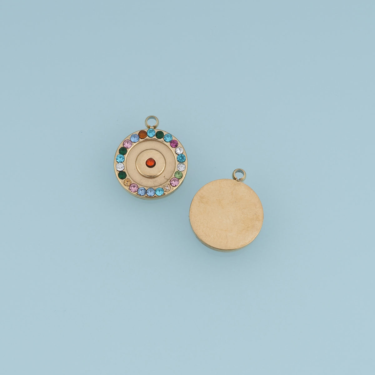 Round Rainbow Crystal Pendant,14K Gold Silver Colorful Rhinestone Charm DIY Charm for Necklace Bracelet Making