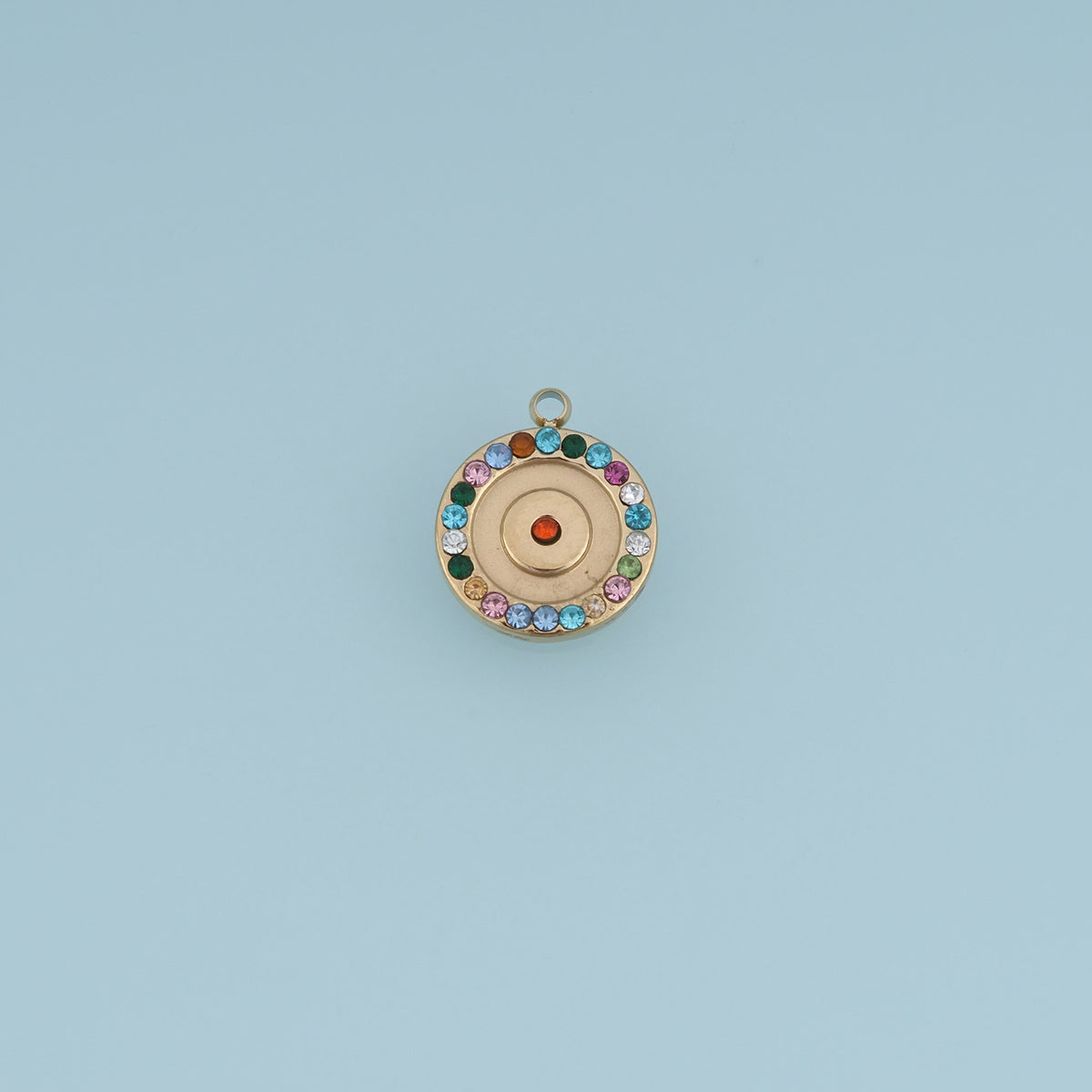 Round Rainbow Crystal Pendant,14K Gold Silver Colorful Rhinestone Charm DIY Charm for Necklace Bracelet Making