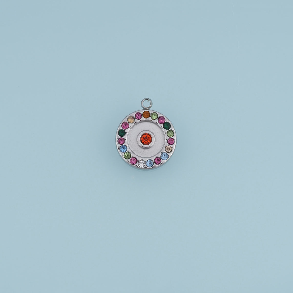 Round Rainbow Crystal Pendant,14K Gold Silver Colorful Rhinestone Charm DIY Charm for Necklace Bracelet Making
