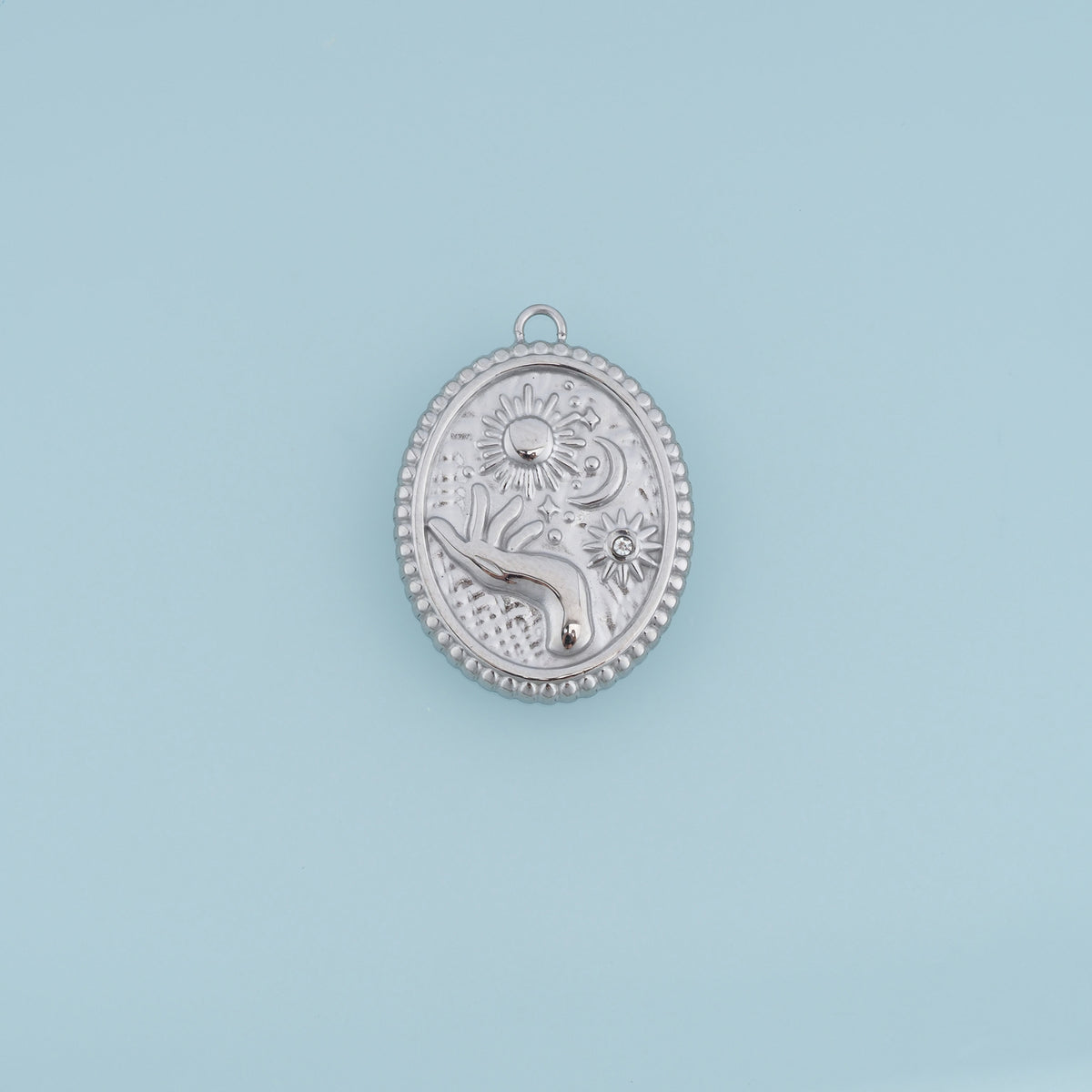 Celestial Sun Moon Hand Pendant,14K Gold Silver Vintage Crystal Charm DIY Charm for Necklace Bracelet Making