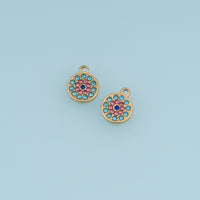 Round Colorful Crystal Pendant,14K Gold Rainbow Rhinestone Flower Charm DIY Charm for Necklace Bracelet Making