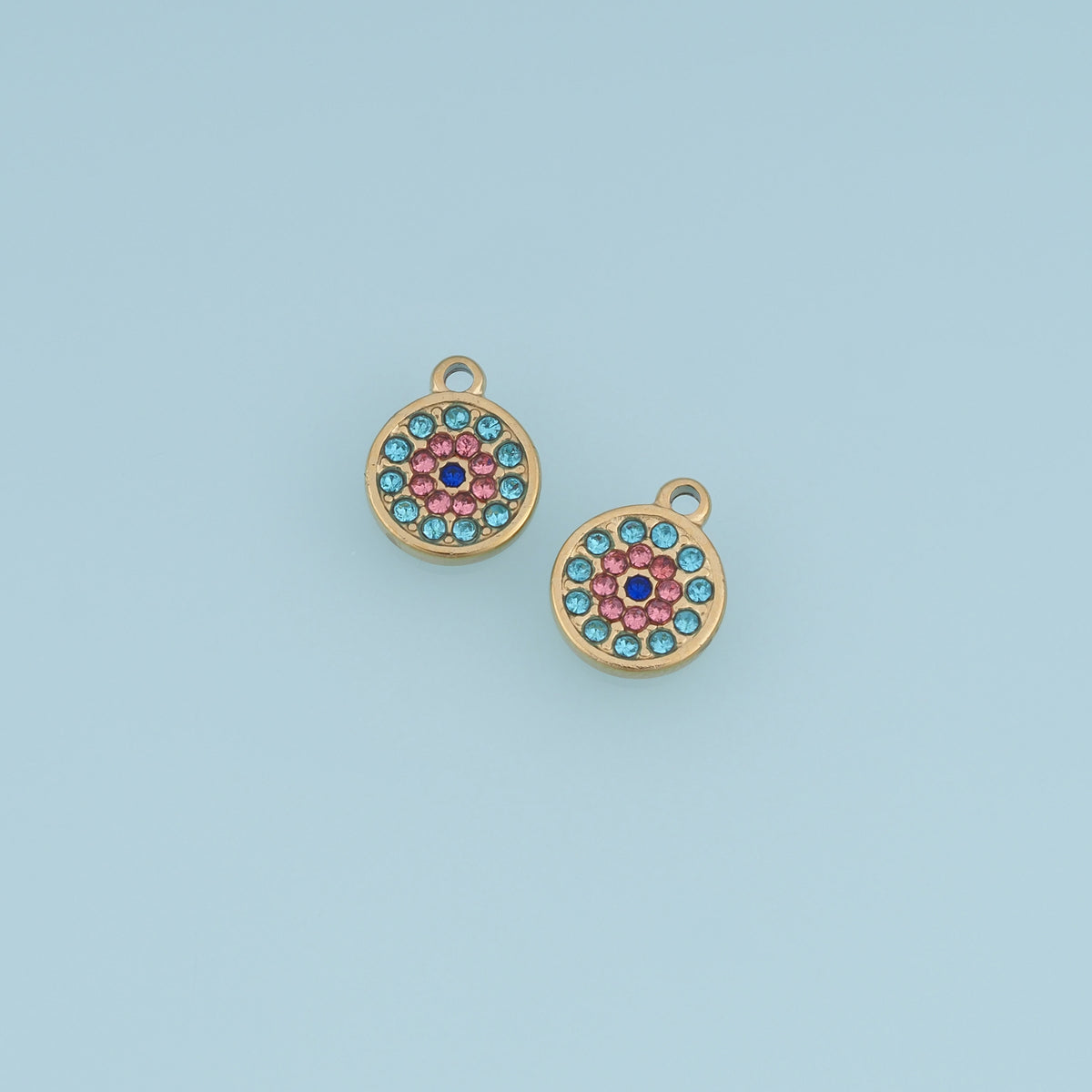 Round Colorful Crystal Pendant,14K Gold Rainbow Rhinestone Flower Charm DIY Charm for Necklace Bracelet Making