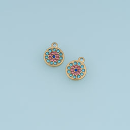 Round Colorful Crystal Pendant,14K Gold Rainbow Rhinestone Flower Charm DIY Charm for Necklace Bracelet Making