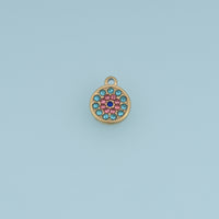 Round Colorful Crystal Pendant,14K Gold Rainbow Rhinestone Flower Charm DIY Charm for Necklace Bracelet Making