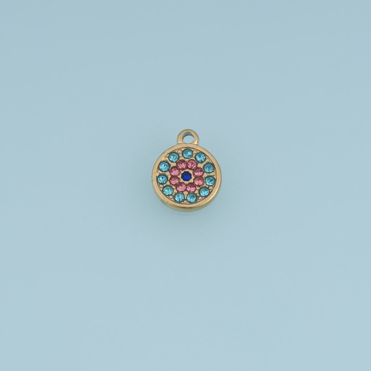 Round Colorful Crystal Pendant,14K Gold Rainbow Rhinestone Flower Charm DIY Charm for Necklace Bracelet Making