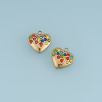 Rainbow Crystal Heart Pendant,14K Gold Colorful Gemstone Heart Charm DIY Charm for Necklace Bracelet Making