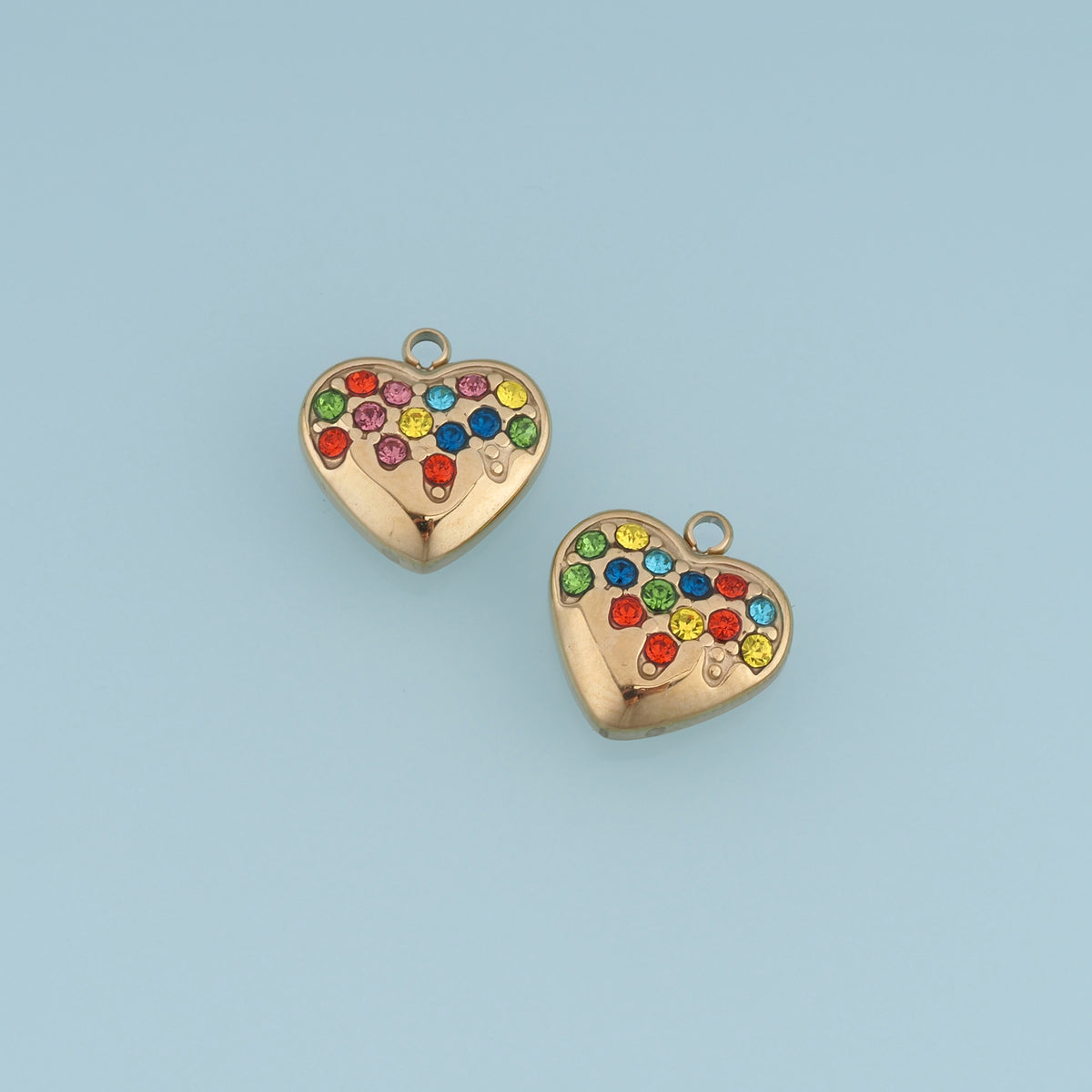 Rainbow Crystal Heart Pendant,14K Gold Colorful Gemstone Heart Charm DIY Charm for Necklace Bracelet Making