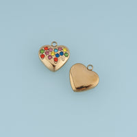 Rainbow Crystal Heart Pendant,14K Gold Colorful Gemstone Heart Charm DIY Charm for Necklace Bracelet Making