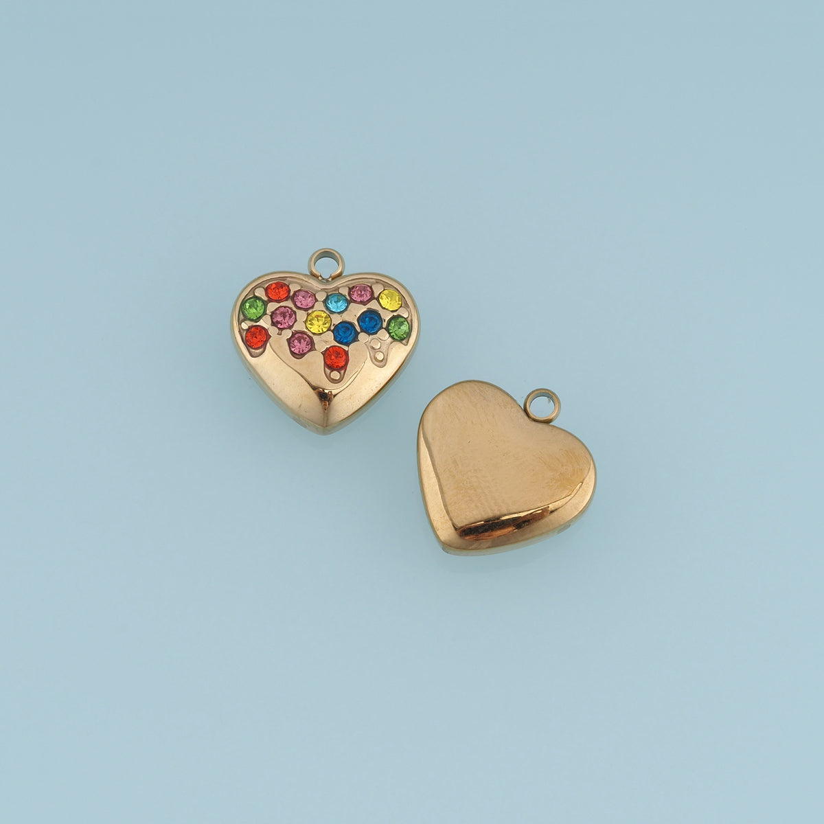 Rainbow Crystal Heart Pendant,14K Gold Colorful Gemstone Heart Charm DIY Charm for Necklace Bracelet Making
