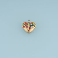 Rainbow Crystal Heart Pendant,14K Gold Colorful Gemstone Heart Charm DIY Charm for Necklace Bracelet Making
