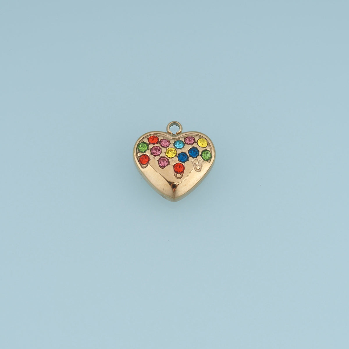 Rainbow Crystal Heart Pendant,14K Gold Colorful Gemstone Heart Charm DIY Charm for Necklace Bracelet Making