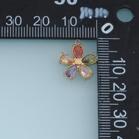 Five Petal Crystal Flower Pendant,14K Gold Colorful Floral Charm DIY Charm for Necklace Bracelet Making
