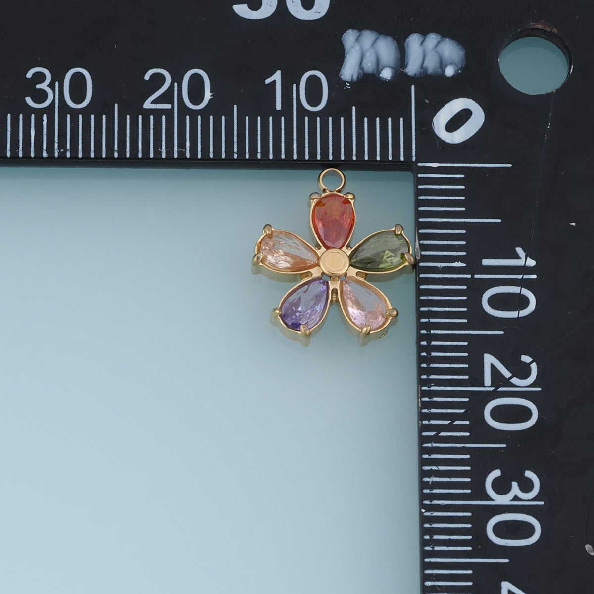Five Petal Crystal Flower Pendant,14K Gold Colorful Floral Charm DIY Charm for Necklace Bracelet Making