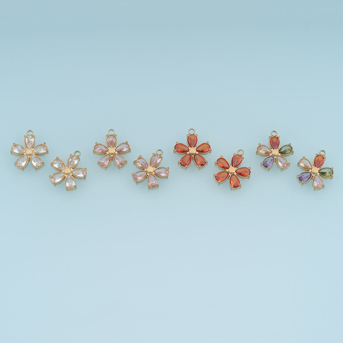 Five Petal Crystal Flower Pendant,14K Gold Colorful Floral Charm DIY Charm for Necklace Bracelet Making