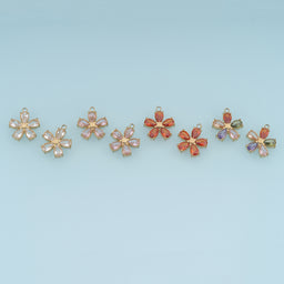 Five Petal Crystal Flower Pendant,14K Gold Colorful Floral Charm DIY Charm for Necklace Bracelet Making