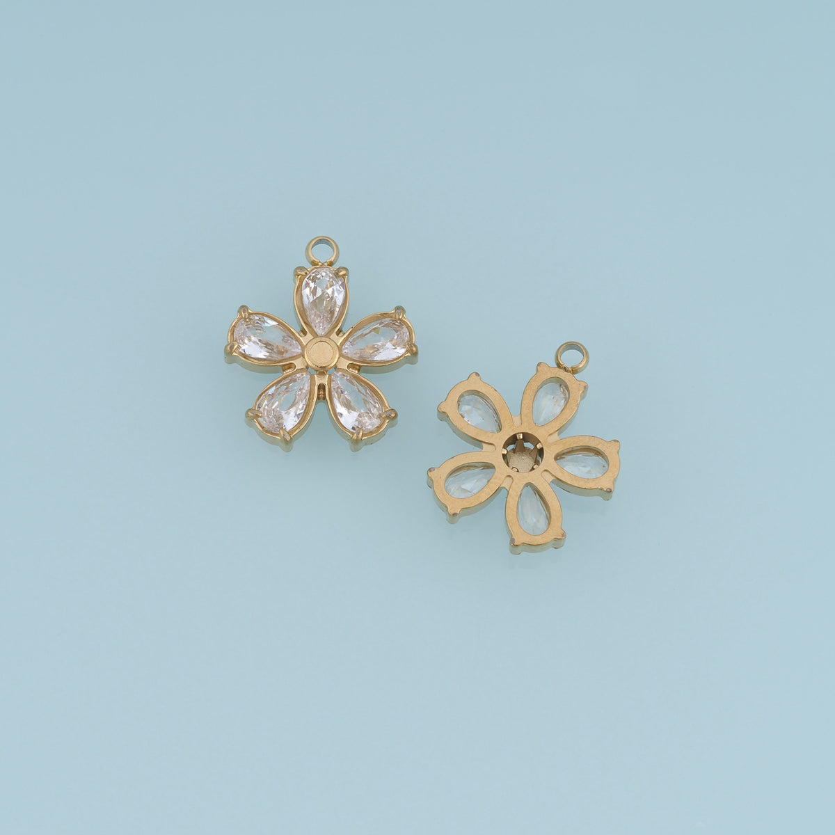 Five Petal Crystal Flower Pendant,14K Gold Colorful Floral Charm DIY Charm for Necklace Bracelet Making