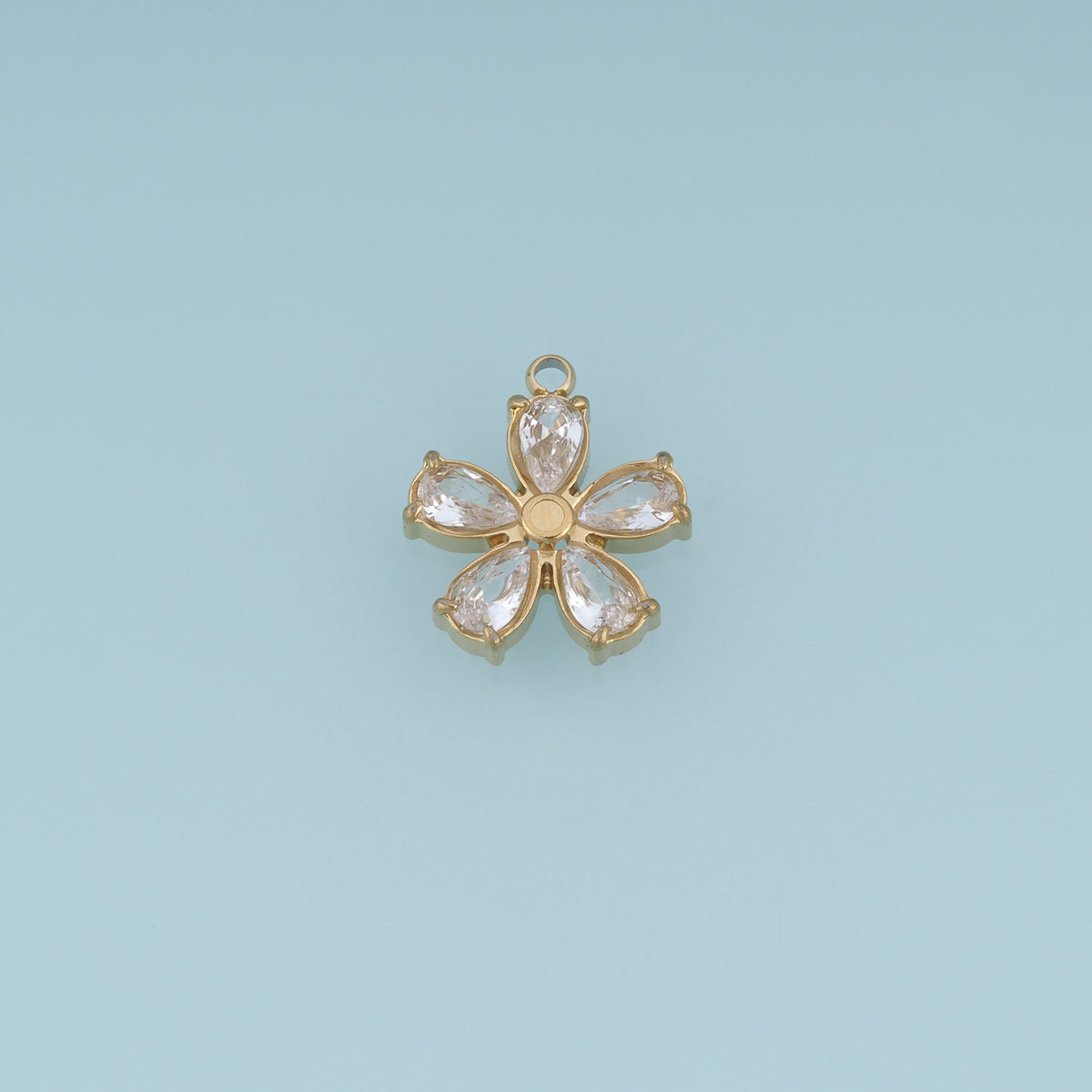 Five Petal Crystal Flower Pendant,14K Gold Colorful Floral Charm DIY Charm for Necklace Bracelet Making