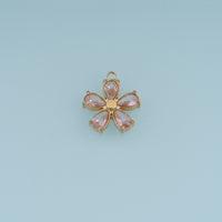 Five Petal Crystal Flower Pendant,14K Gold Colorful Floral Charm DIY Charm for Necklace Bracelet Making