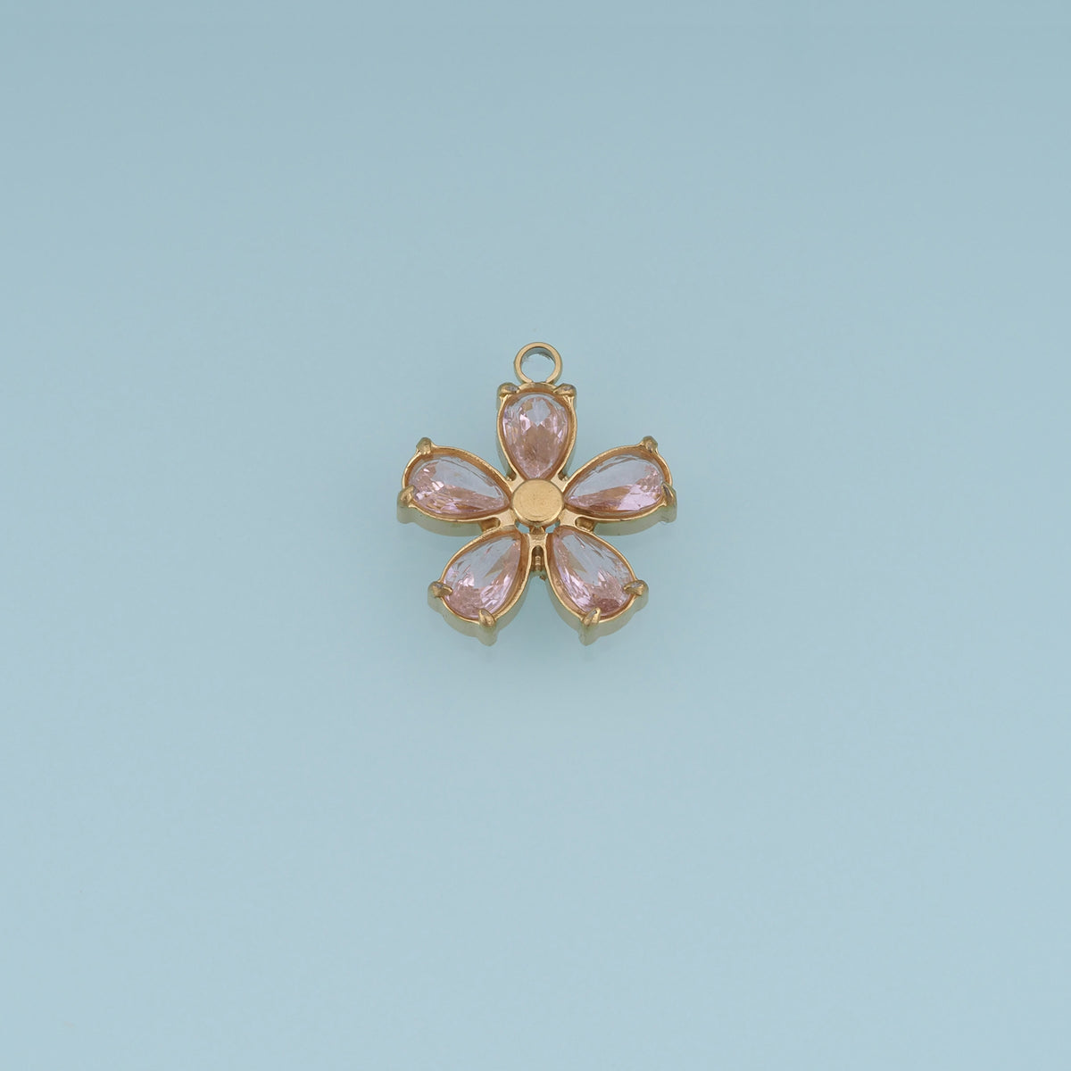 Five Petal Crystal Flower Pendant,14K Gold Colorful Floral Charm DIY Charm for Necklace Bracelet Making