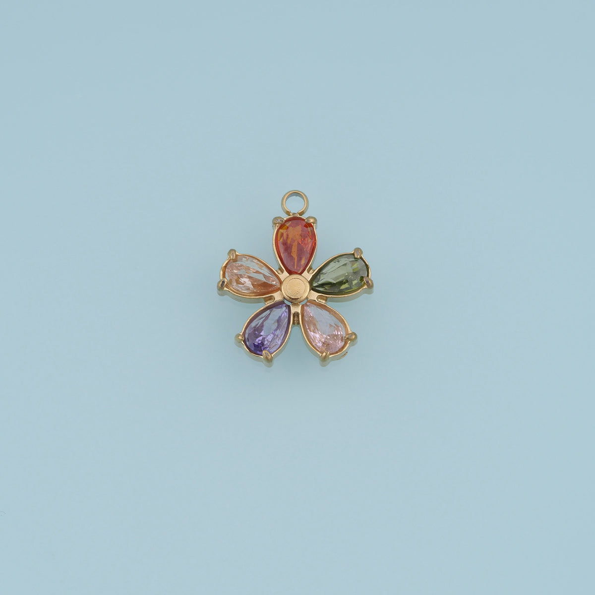 Five Petal Crystal Flower Pendant,14K Gold Colorful Floral Charm DIY Charm for Necklace Bracelet Making