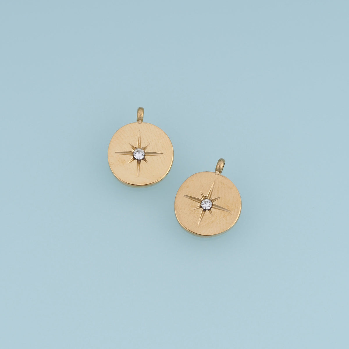 North Star Coin Pendant,14K Gold Dainty Crystal Star Charm DIY Charm for Necklace Bracelet Making