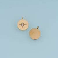 North Star Coin Pendant,14K Gold Dainty Crystal Star Charm DIY Charm for Necklace Bracelet Making