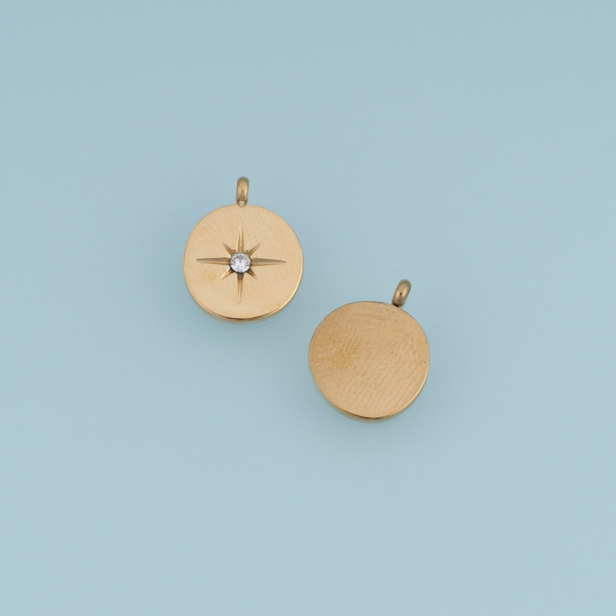 North Star Coin Pendant,14K Gold Dainty Crystal Star Charm DIY Charm for Necklace Bracelet Making