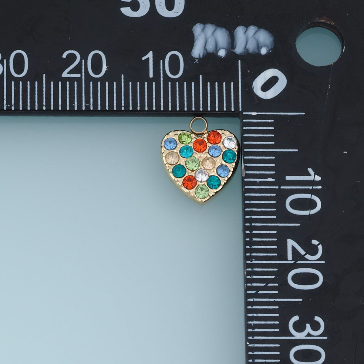 Rainbow Crystal Heart Pendant,14K Gold Colorful Rhinestone Charm DIY Charm for Necklace Bracelet Making