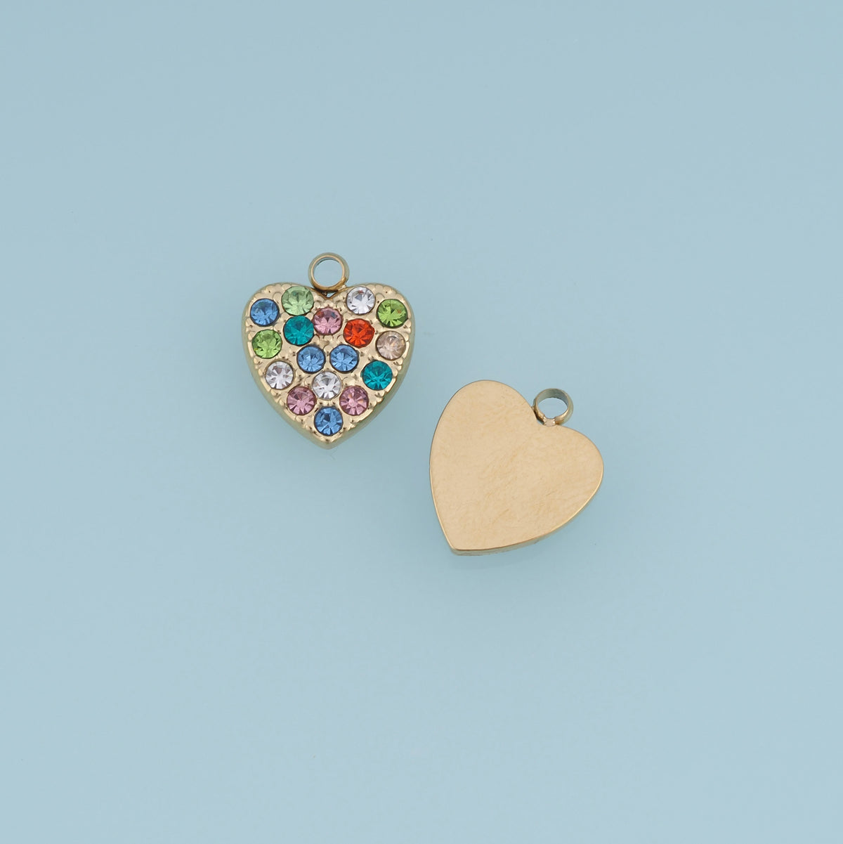 Rainbow Crystal Heart Pendant,14K Gold Colorful Rhinestone Charm DIY Charm for Necklace Bracelet Making