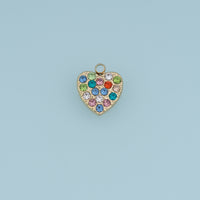 Rainbow Crystal Heart Pendant,14K Gold Colorful Rhinestone Charm DIY Charm for Necklace Bracelet Making