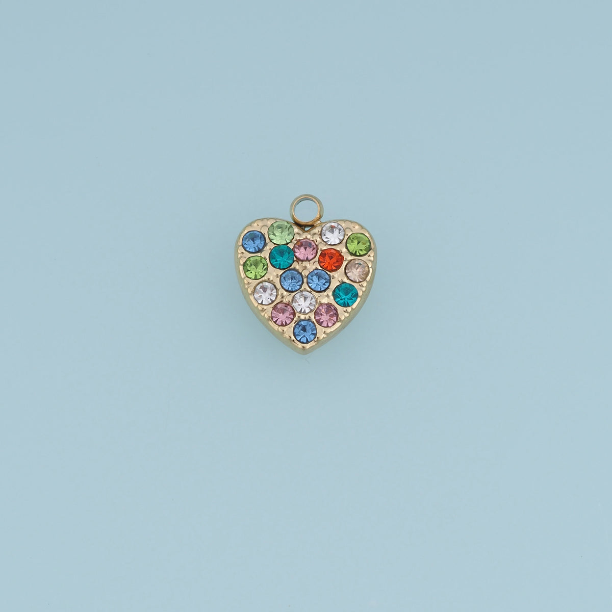 Rainbow Crystal Heart Pendant,14K Gold Colorful Rhinestone Charm DIY Charm for Necklace Bracelet Making