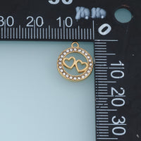 Double Heart Circle Pendant,14K Gold Sparkling Crystal Open Heart Charm DIY Charm for Necklace Bracelet Making