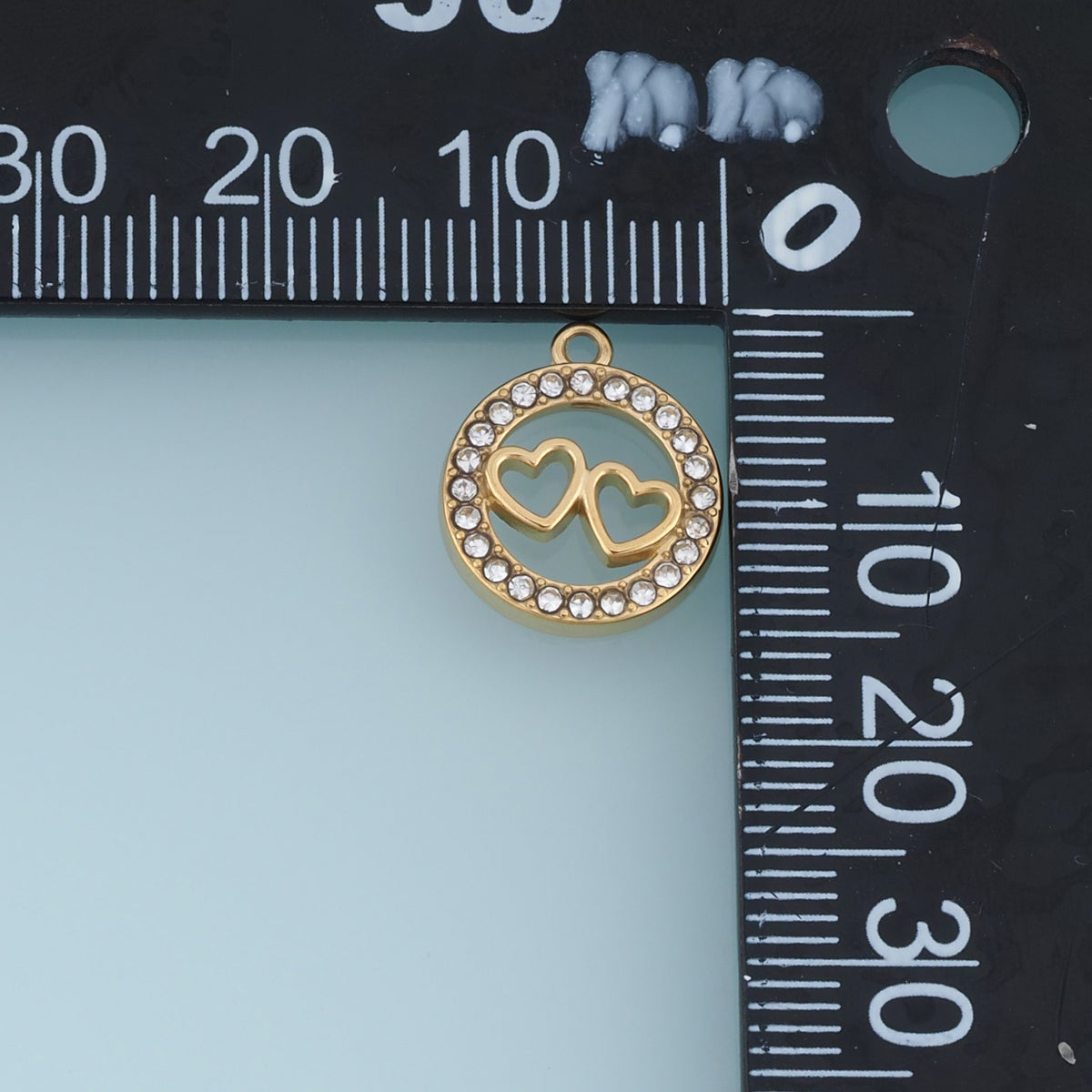 Double Heart Circle Pendant,14K Gold Sparkling Crystal Open Heart Charm DIY Charm for Necklace Bracelet Making