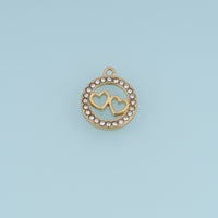 Double Heart Circle Pendant,14K Gold Sparkling Crystal Open Heart Charm DIY Charm for Necklace Bracelet Making