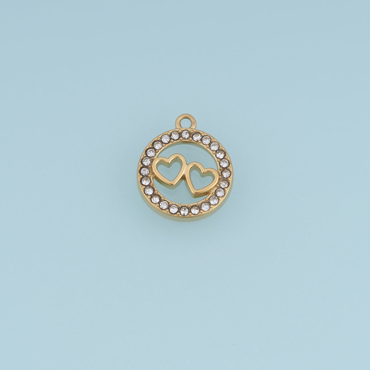 Double Heart Circle Pendant,14K Gold Sparkling Crystal Open Heart Charm DIY Charm for Necklace Bracelet Making